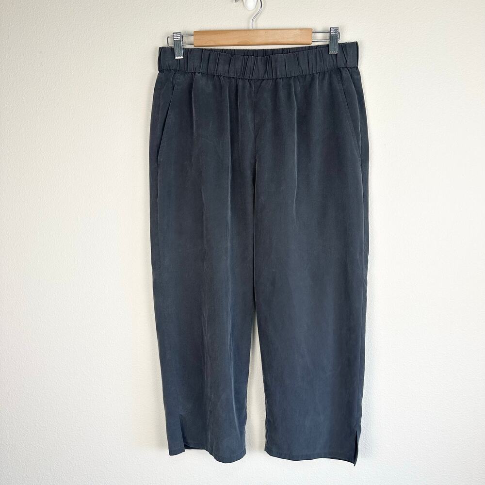 Eileen Fisher Elastic Waist Pull on Cropped Tencel Pants Charcoal Medium